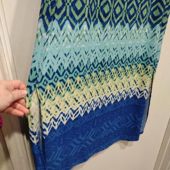 Chico's Multicolor Geometric Print Slinky Feel Maxi Skirt Side Slits Sz 3 (XL) - Picture 4 of 7